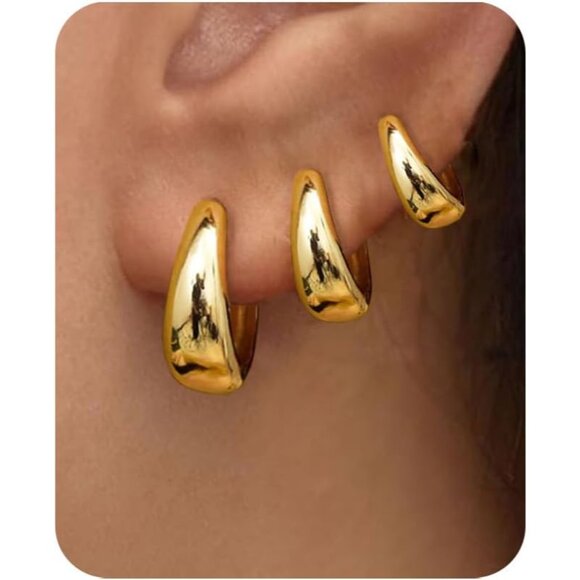 3Pairs Gold Hoop Earrings Set for Women Trendy Chunky Huggie Dainty Earring Jewe - Picture 8 of 8